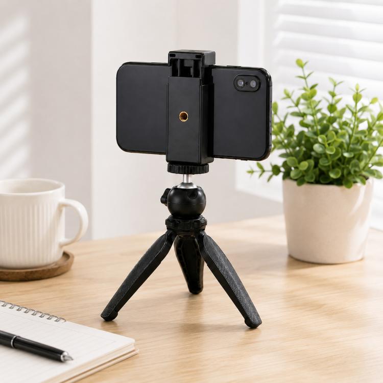 PULUZ Selfie Sticks Tripod Mount Phone Clamp with 1/4 inch Screw Holes & Cold Shoe Base, Clamp Black, Clamp Pink