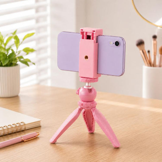 PULUZ Selfie Sticks Tripod Mount Phone Clamp with 1/4 inch Screw Holes & Cold Shoe Base, Clamp Pink, Clamp Black
