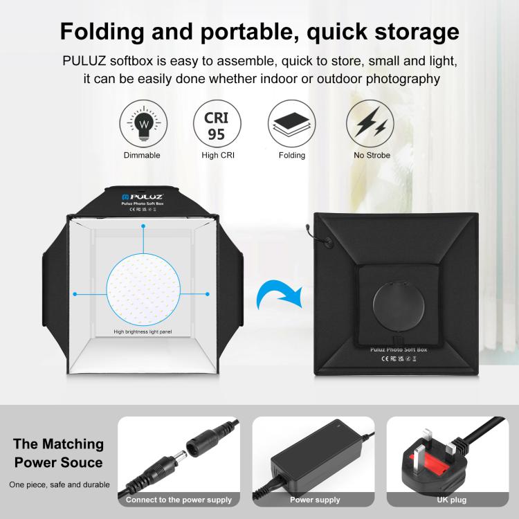 PULUZ 40cm Folding 72W 5500K Studio Shooting Tent Soft Box Photography Lighting Kit with 4 Colors (Black, Orange, White, Green) Backdrops, 40cm Folding 72W(US Plug), 40cm Folding 72W(AU Plug), 40cm Folding 72W(EU Plug), 40cm Folding 72W(UK Plug)