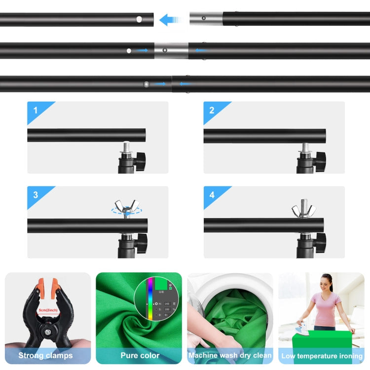 PULUZ 2x2m T-Shape Photo Studio Background Support Stand Backdrop Crossbar Bracket Kit with Clips(Green)