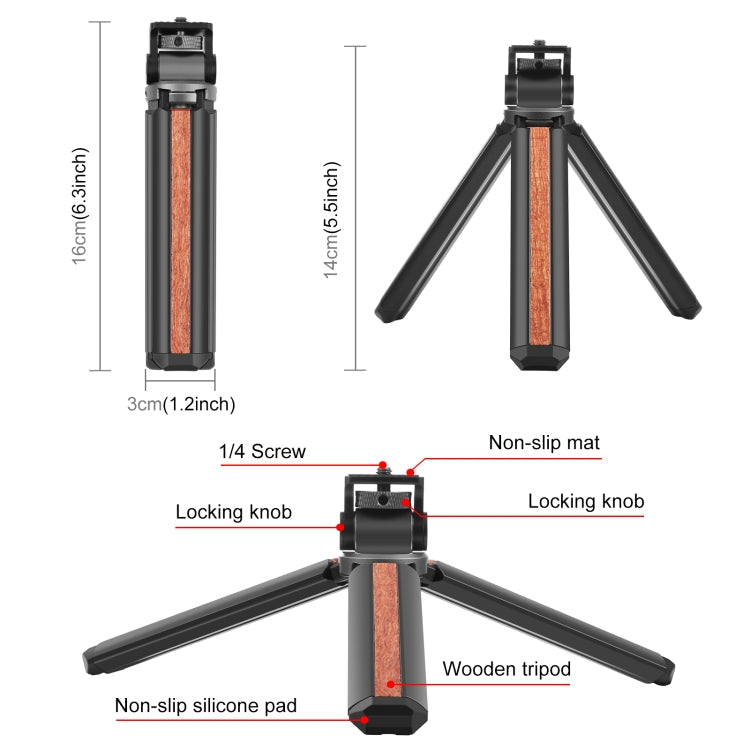 PULUZ Inlaid Wood Desktop Vlogging Live Tripod Holder with Tripod Head (Black)