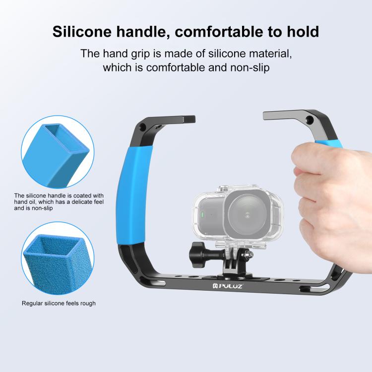 PULUZ Dual Silicone Handles Aluminium Alloy Underwater Diving Rig for GoPro, Other Action Cameras and  Smartphones, For Action Cameras and Smartphones