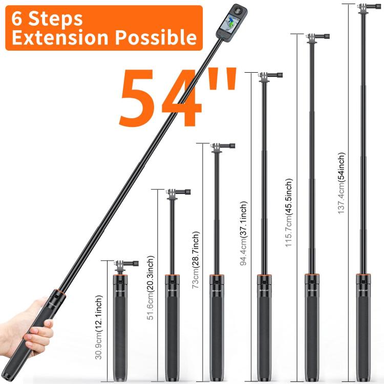 PULUZ 1.3m Action Camera Selfie Stick Tripod Vlog Live Streaming Holder, 1.4m Action Camera Tripod