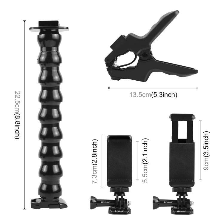 PULUZ Action Sports Cameras Jaws Flex Clamp Mount with Phone Clamp (Black)