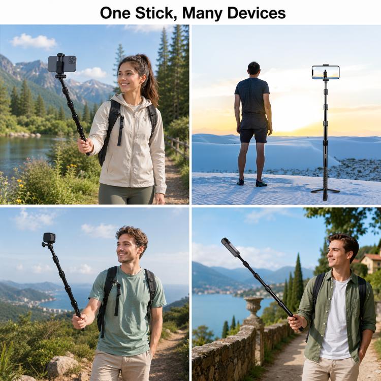 PULUZ 1.5m Aluminum Alloy Invisible Selfie Stick Anti-Shake Vlog Locking Telescopic Extension Monopod