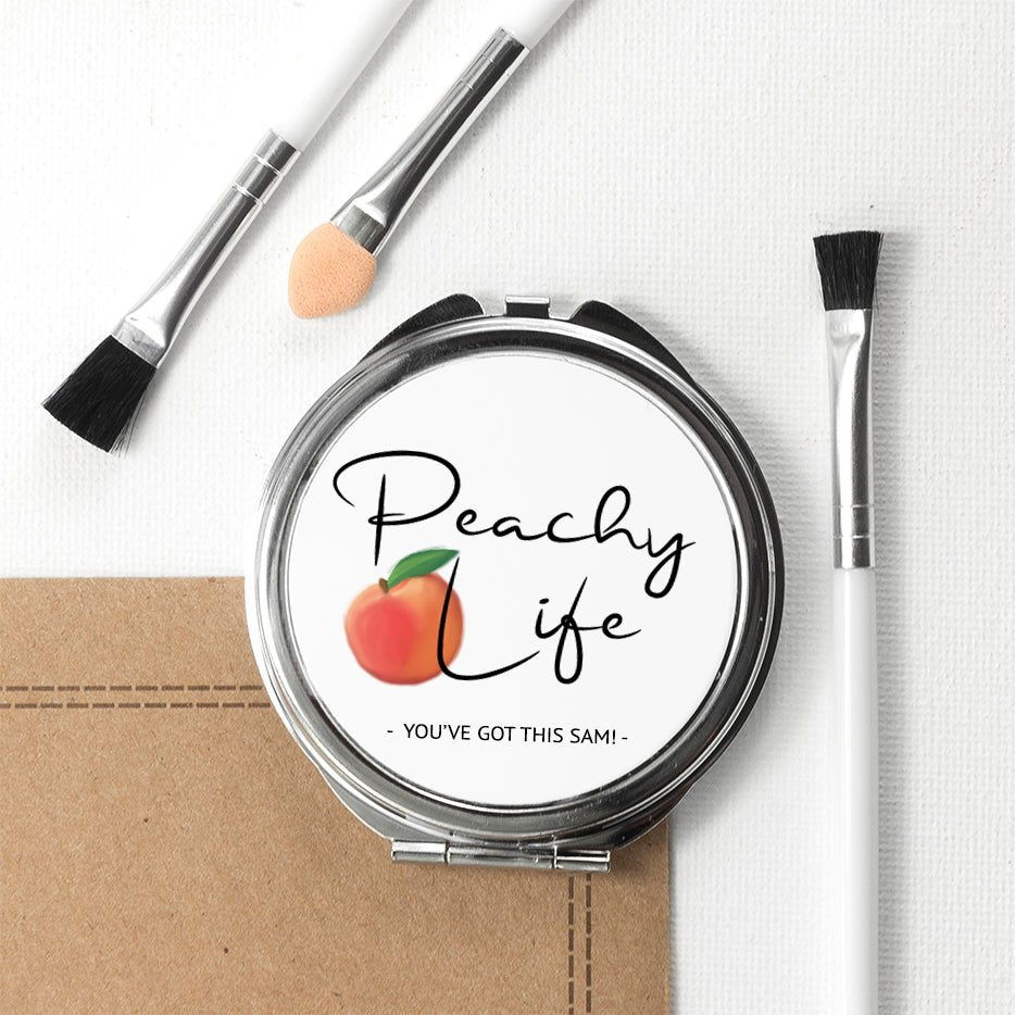 Personalised Peachy Life Round Compact Mirror