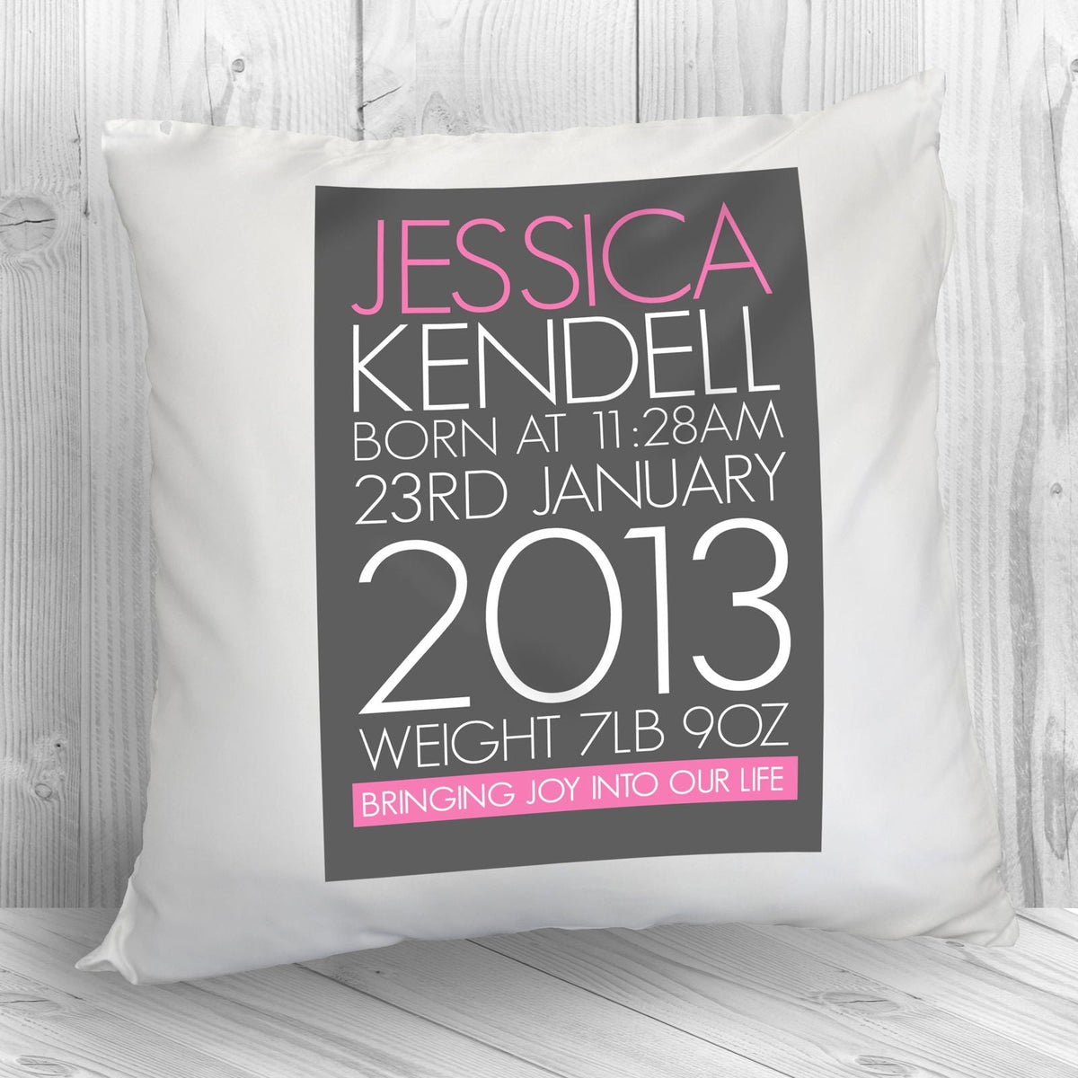 Personalised Baby Cushion Cover In Pink
