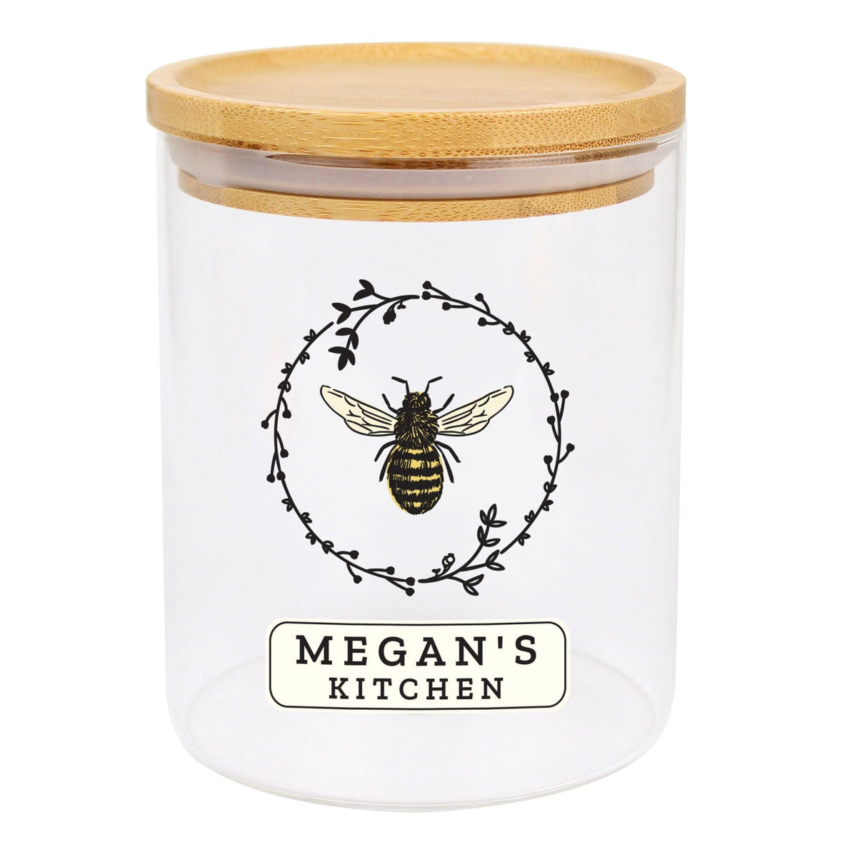Personalised Bee Glass Jar With Bamboo Lid