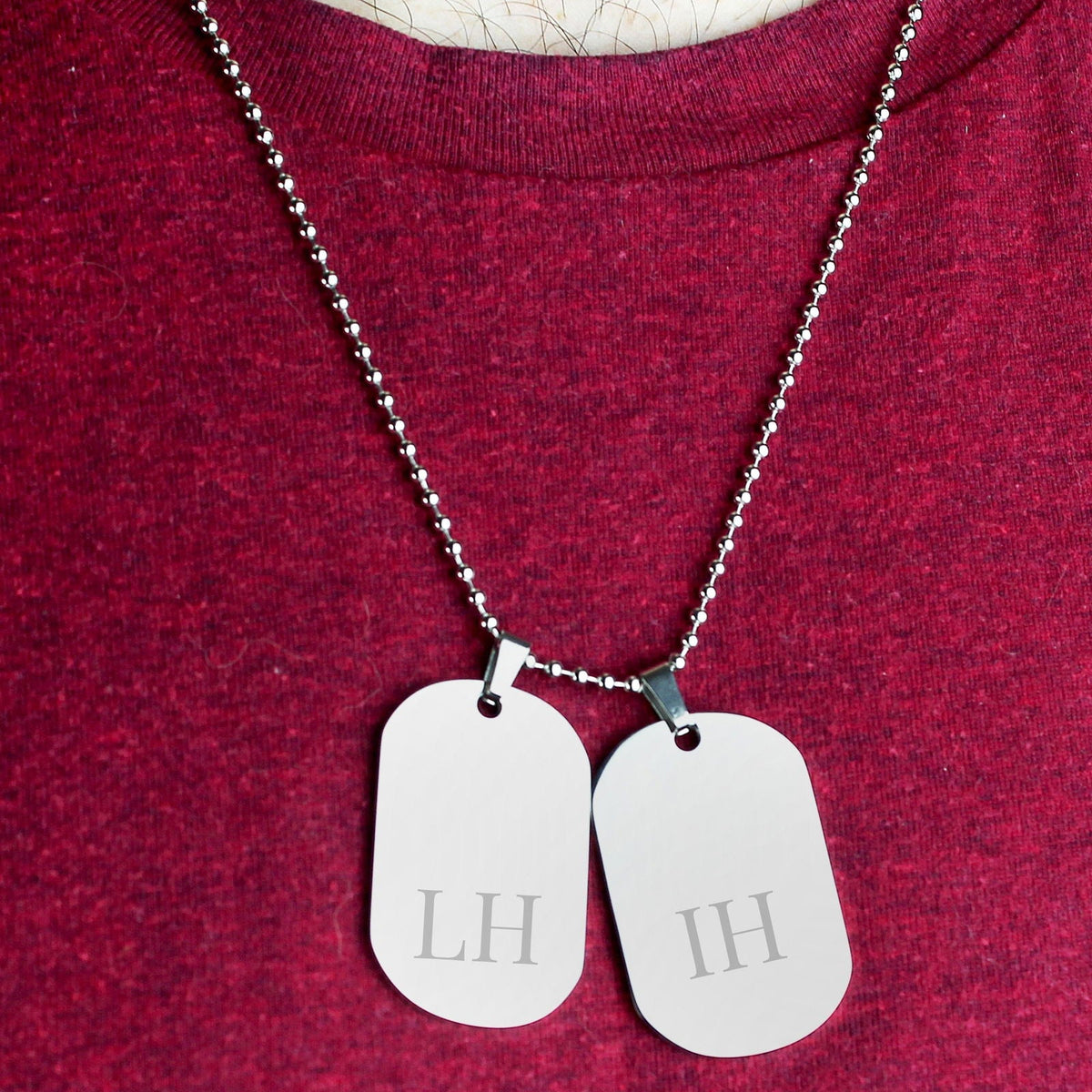Personalised Big Initials Stainless Steel Double Dog Tag Necklace
