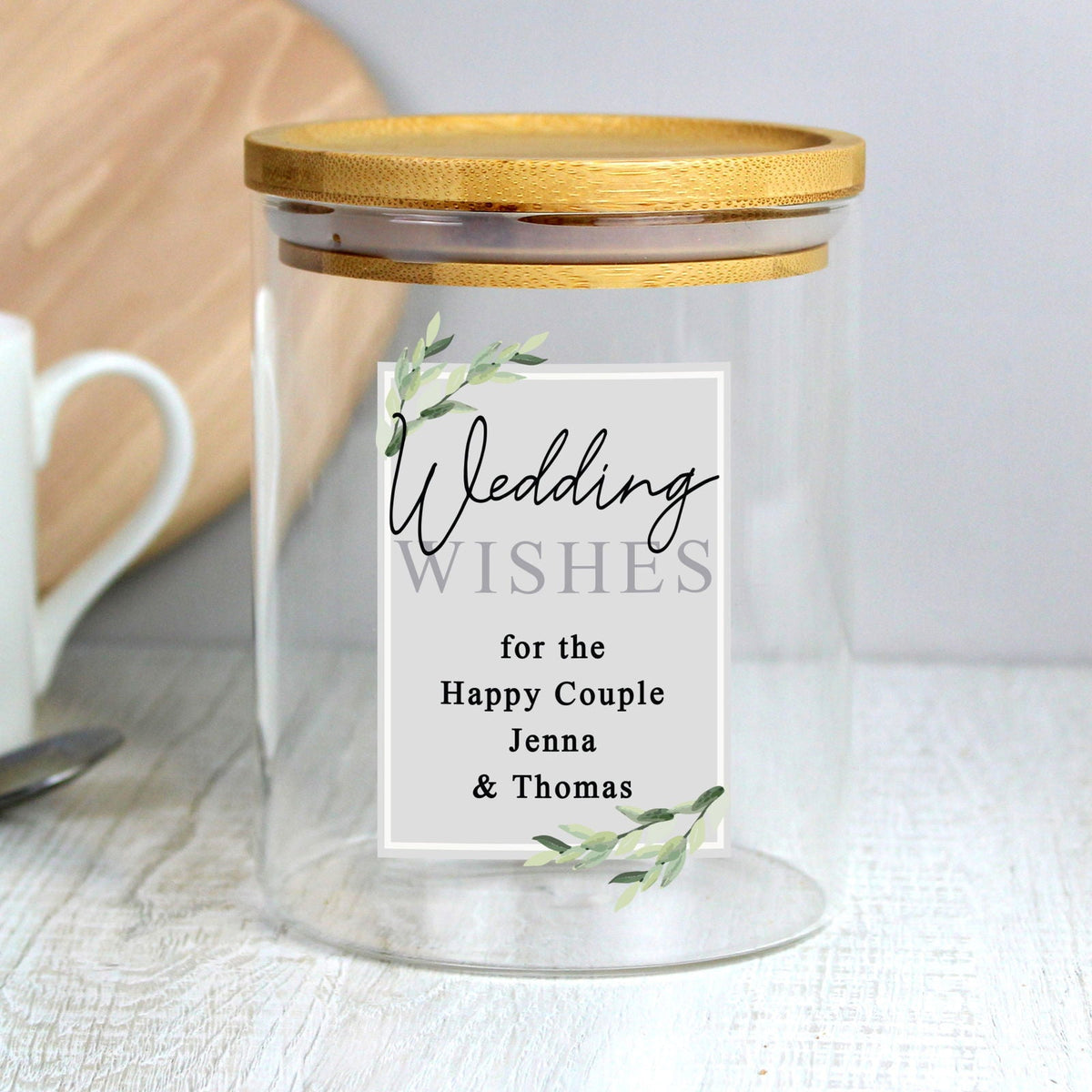 Personalised Botanical Glass Jar With Bamboo Lid