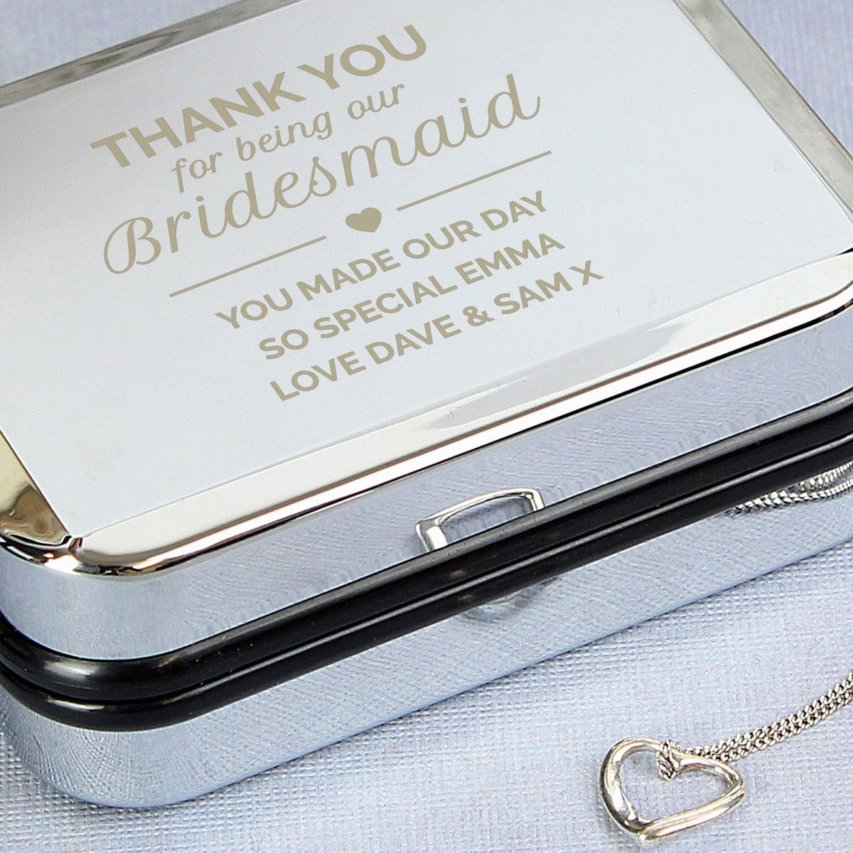 Personalised Bridesmaid Box And Heart Necklace