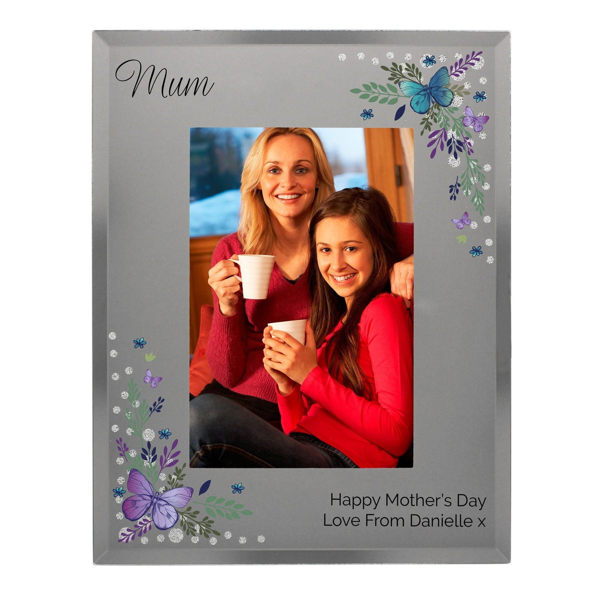 Personalised Butterfly 4x6 Inch Diamante Glass Photo Frame