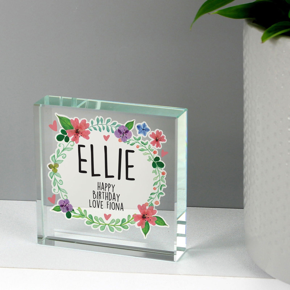 Personalised Floral Large Crystal Token