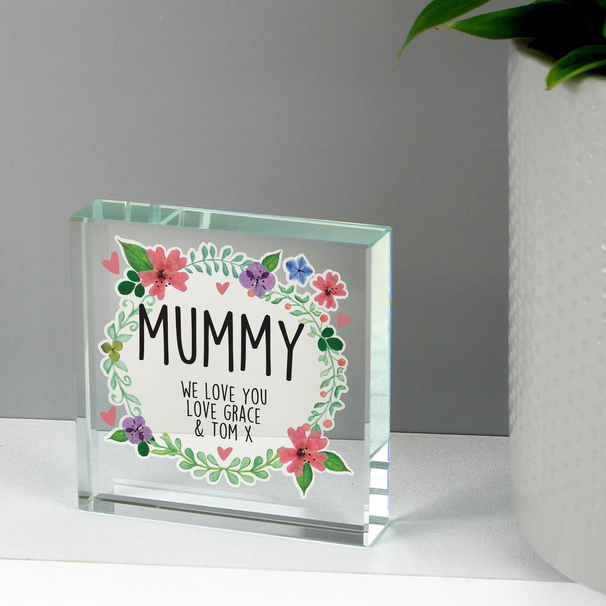 Personalised Floral Large Crystal Token