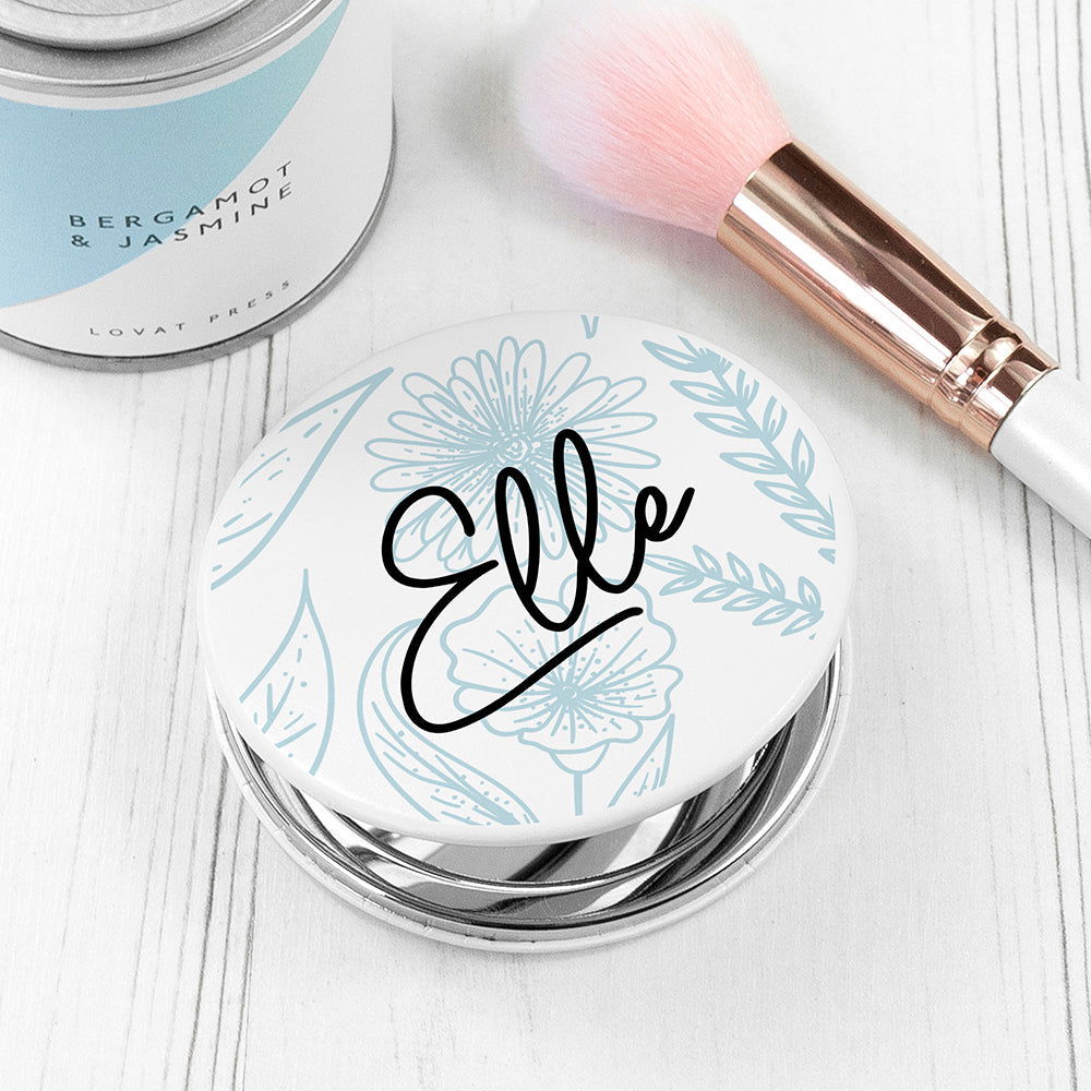 Personalised Floral Square Compact Mirror