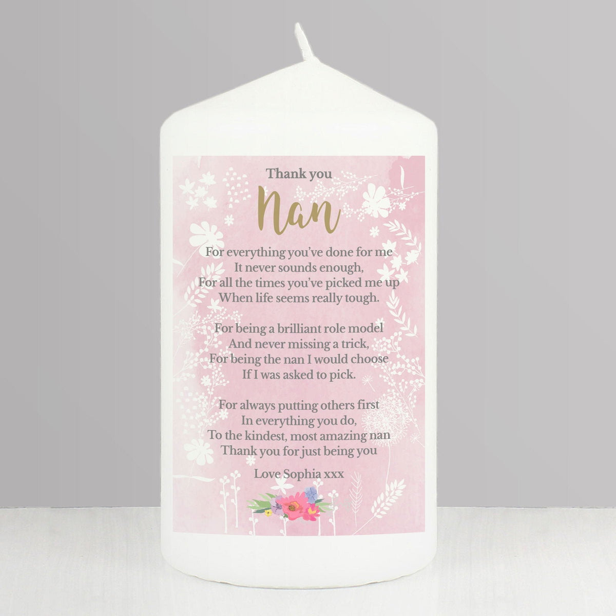 Personalised Floral Watercolour Pillar Candle