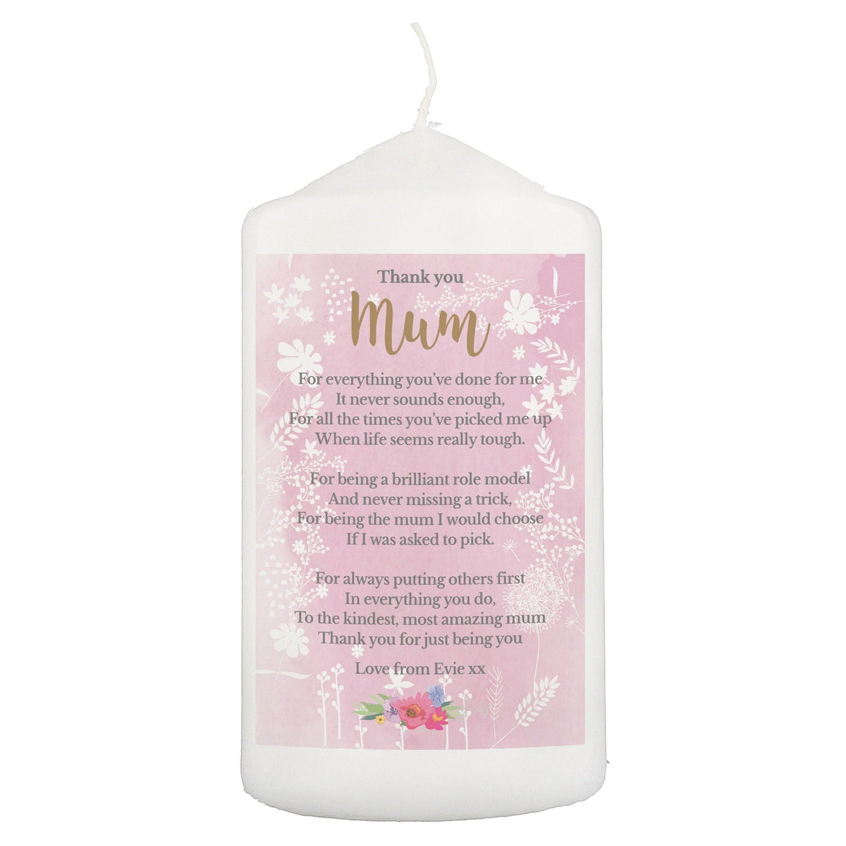 Personalised Floral Watercolour Pillar Candle