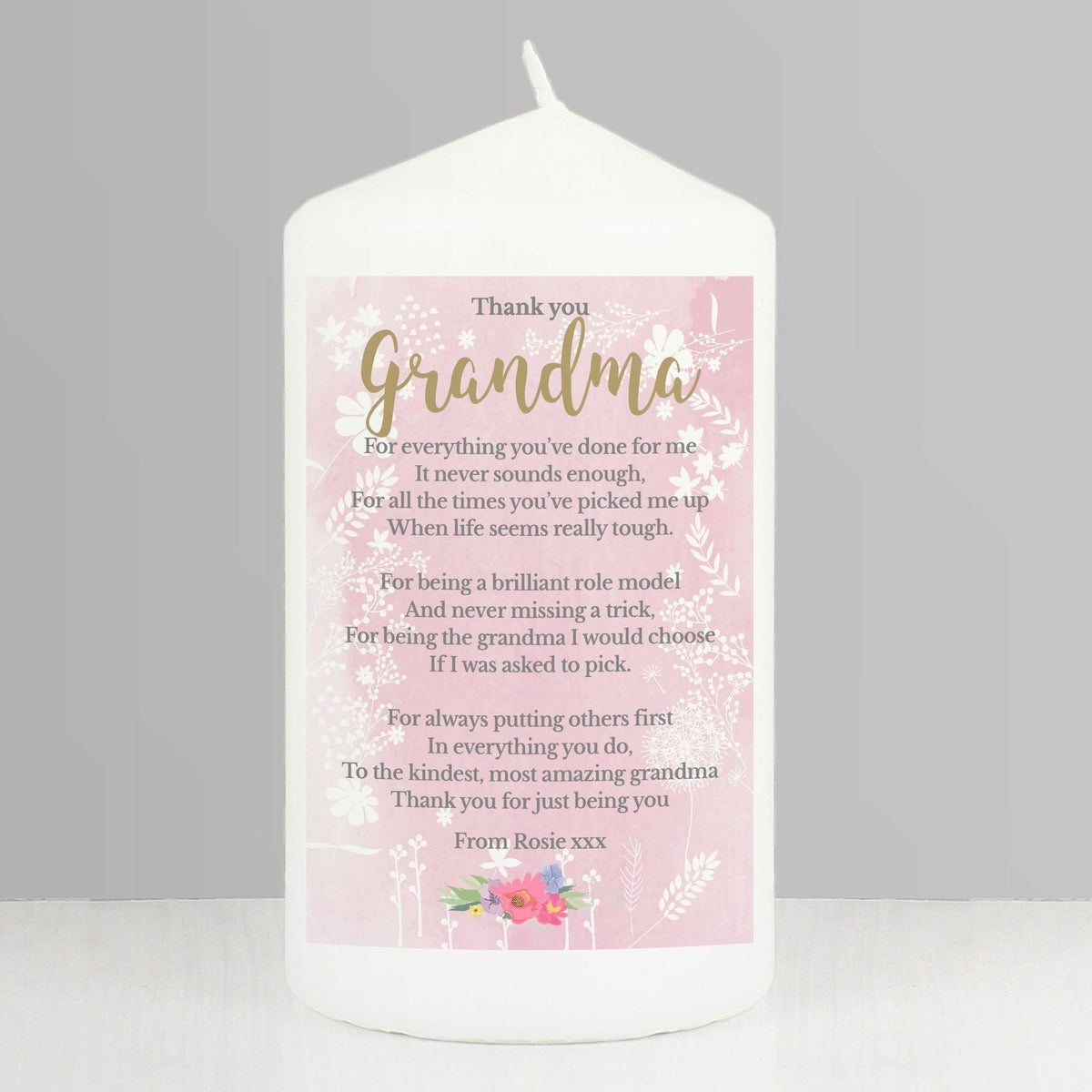 Personalised Floral Watercolour Pillar Candle