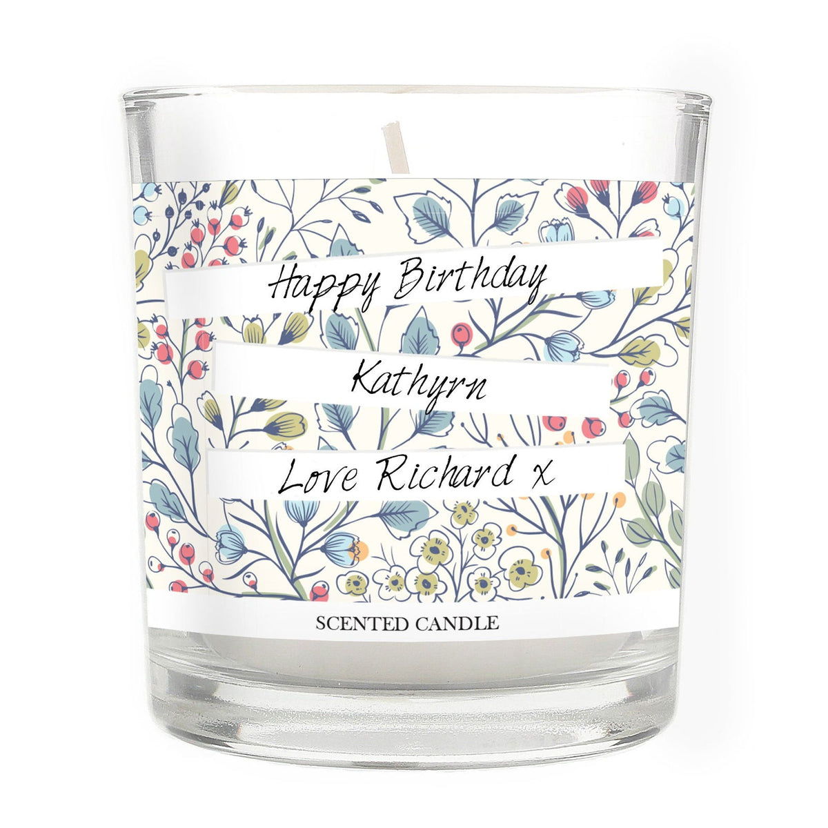 Personalised Floral Watercolour Scented Jar Candle