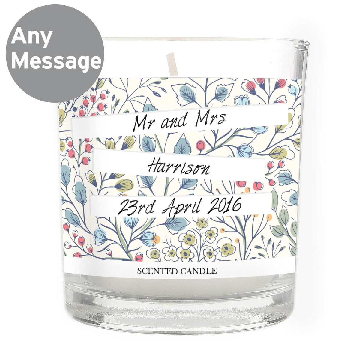 Personalised Floral Watercolour Scented Jar Candle