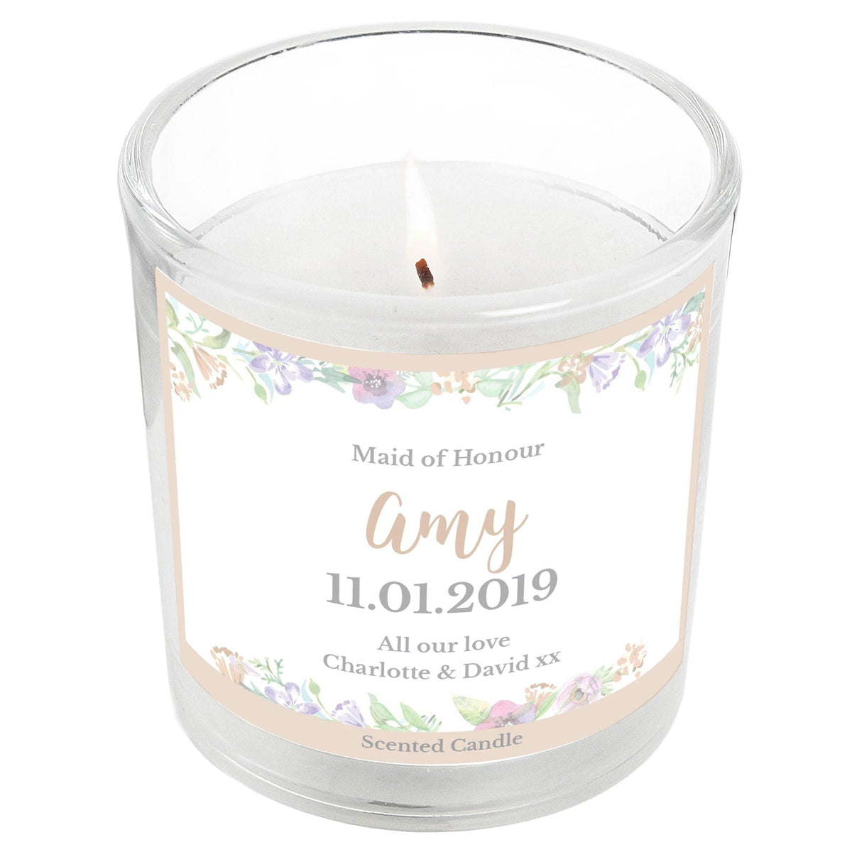 Personalised Floral Watercolour Scented Jar Candle