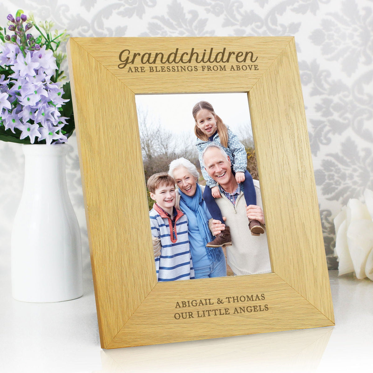 Personalised "Grandchildren Are A Blessing" 4x6 Inch Oak Finish Photo Frame