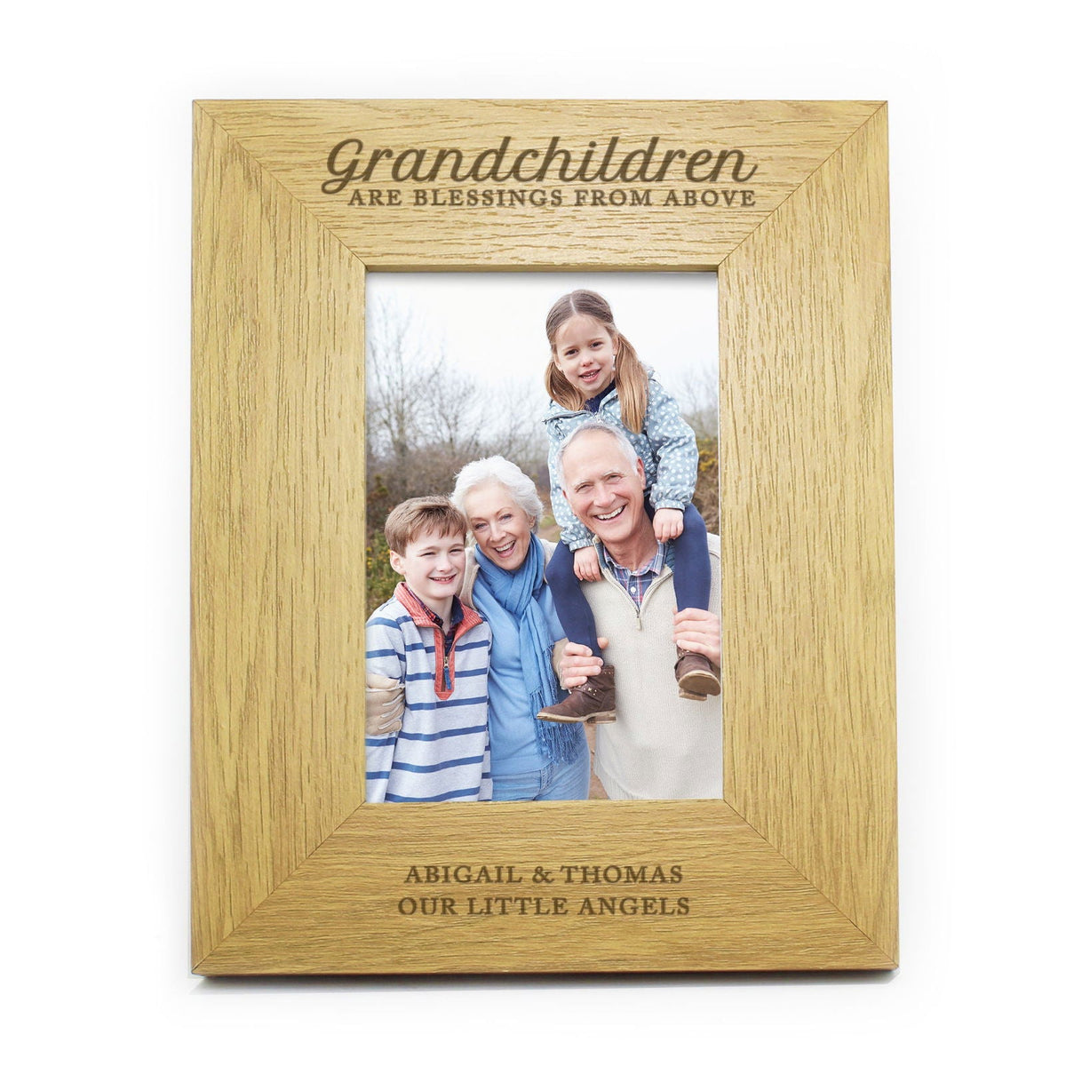 Personalised "Grandchildren Are A Blessing" 4x6 Inch Oak Finish Photo Frame