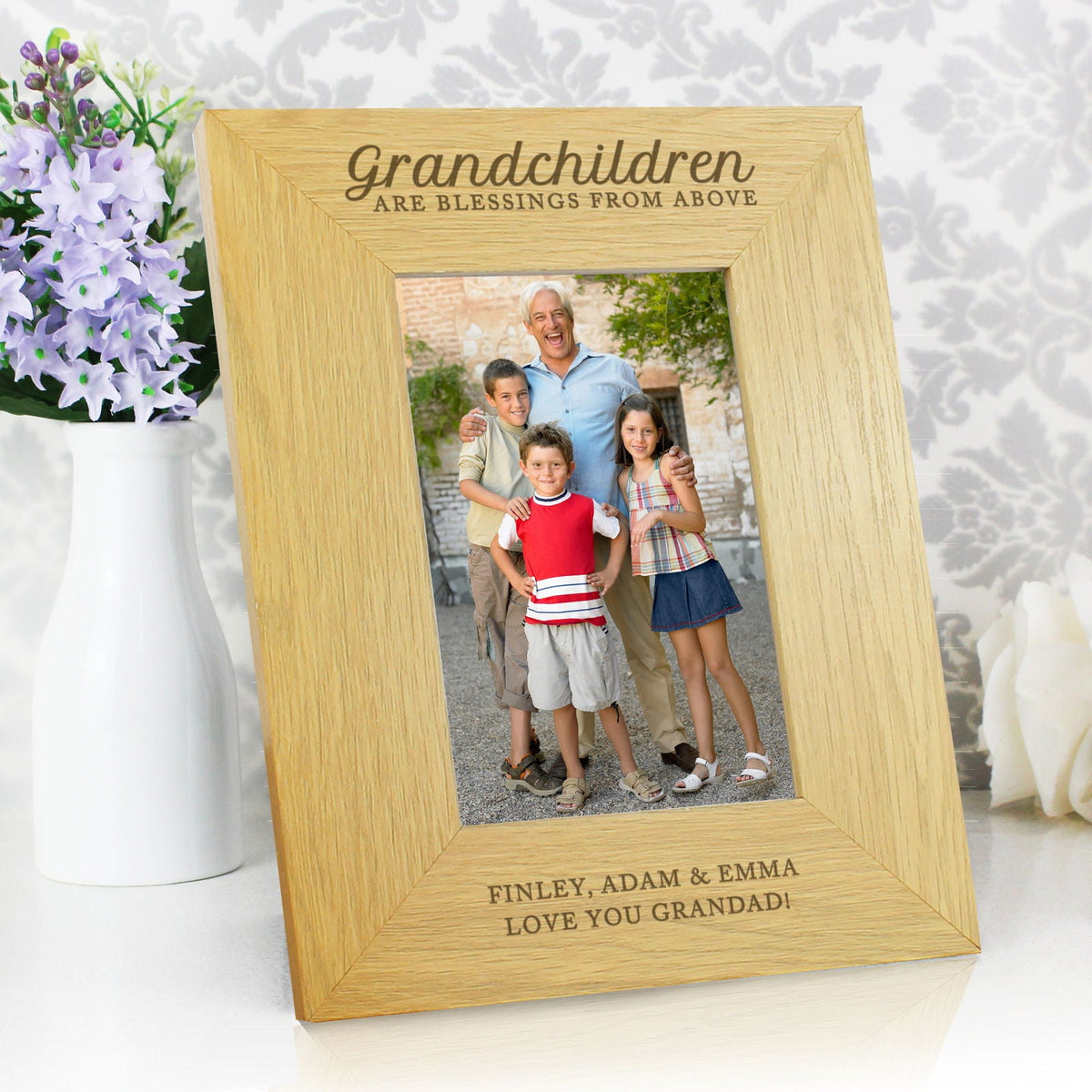 Personalised "Grandchildren Are A Blessing" 4x6 Inch Oak Finish Photo Frame