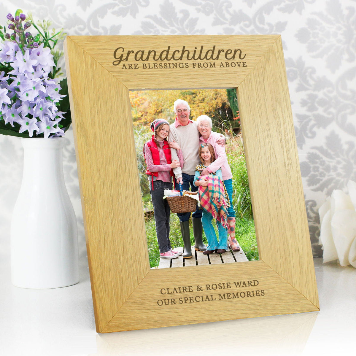 Personalised "Grandchildren Are A Blessing" 4x6 Inch Oak Finish Photo Frame