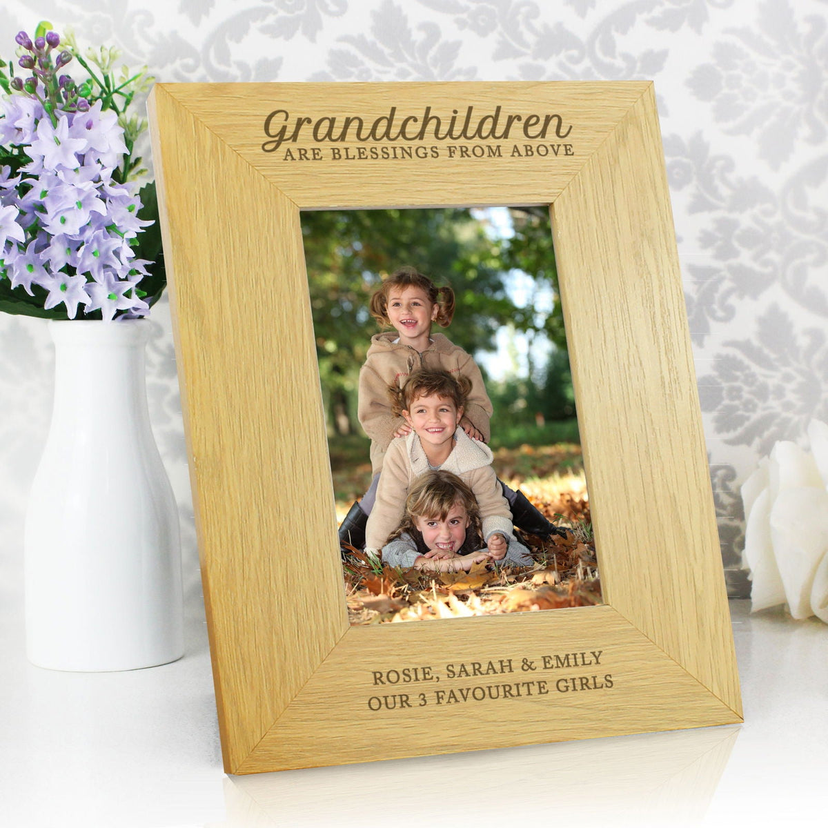 Personalised "Grandchildren Are A Blessing" 4x6 Inch Oak Finish Photo Frame