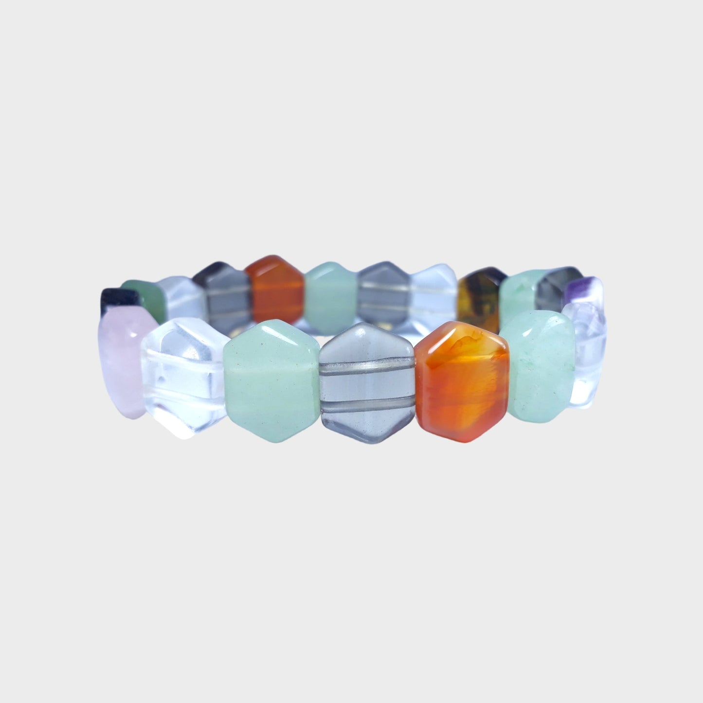 7 Chakras Healing Natual Gemtone Bracelet - Amethyst, Rose Quartz, Smoky Quartz, Tiger Eye, Aventurine, Rock Crystal, Red Agate