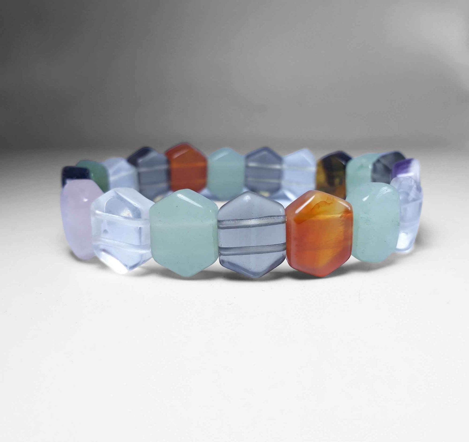 7 Chakras Healing Natual Gemtone Bracelet - Amethyst, Rose Quartz, Smoky Quartz, Tiger Eye, Aventurine, Rock Crystal, Red Agate