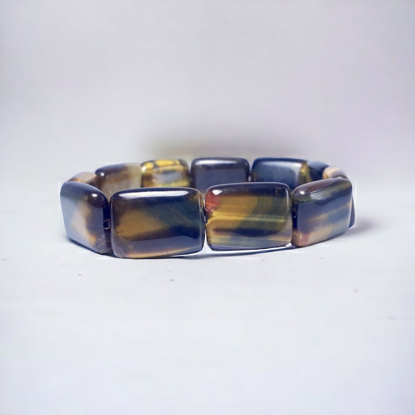 18x13mm Premium Natural Black Yellow Tiger Eye Strech Bracelet