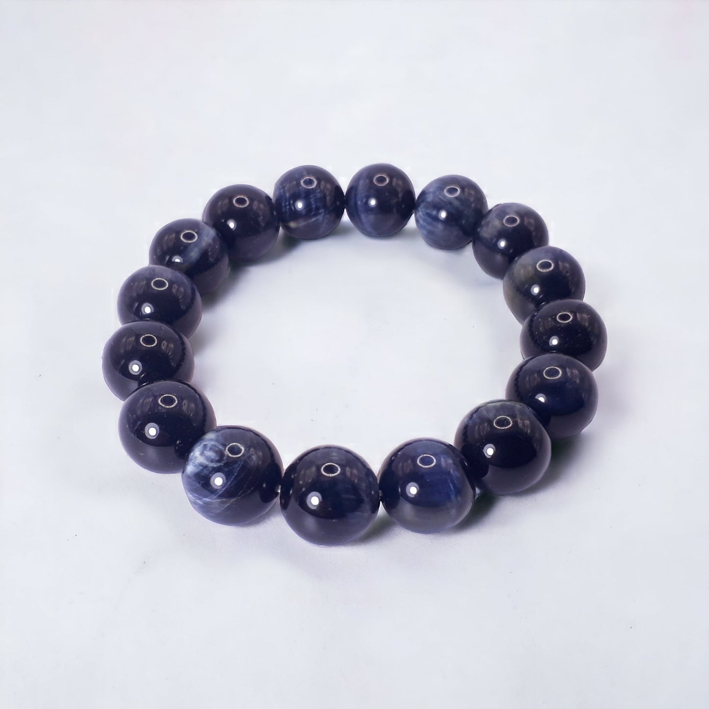 12mm Natural Rare Hawk's Eye Gemstone Strech Bracelet