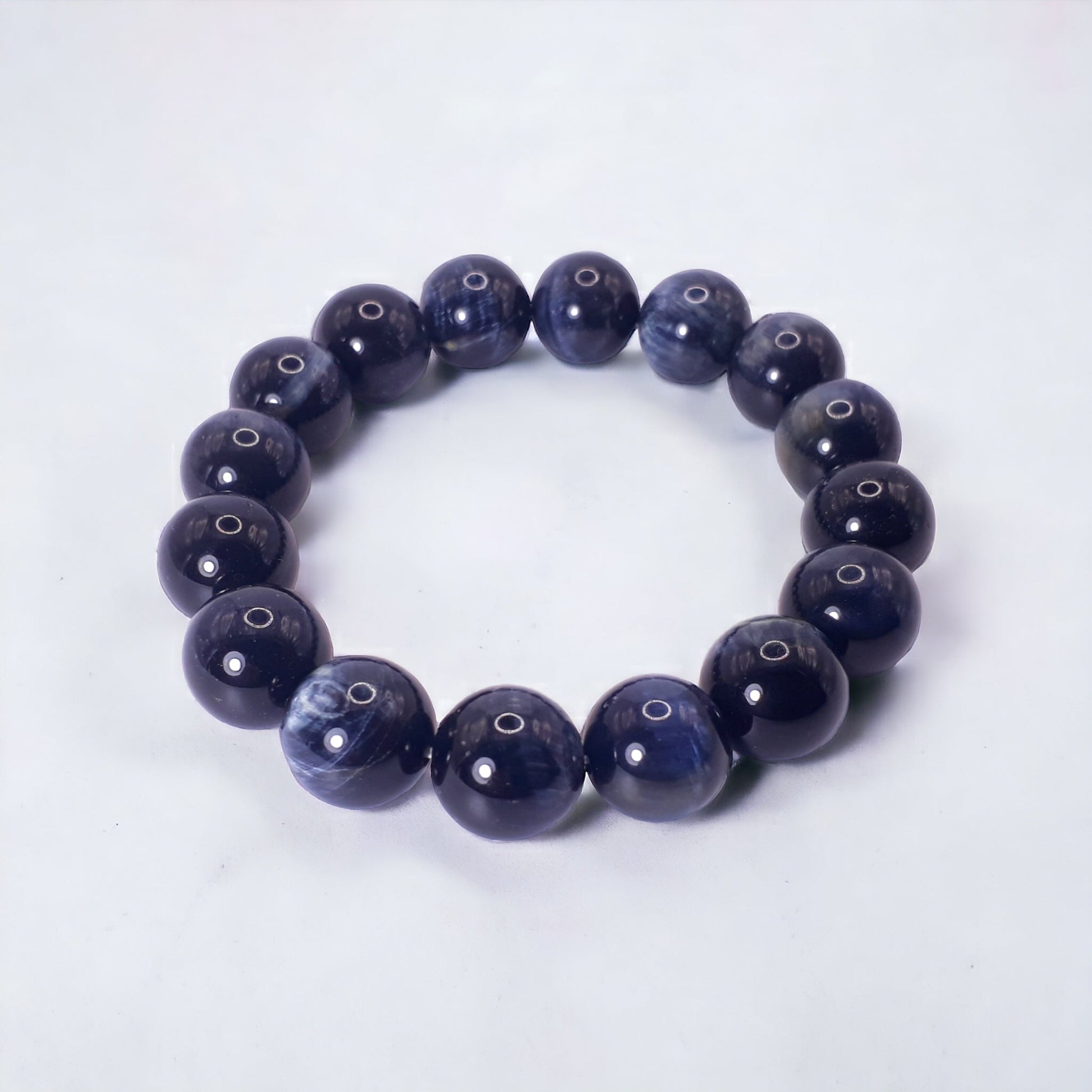 12mm Natural Rare Hawk's Eye Gemstone Strech Bracelet