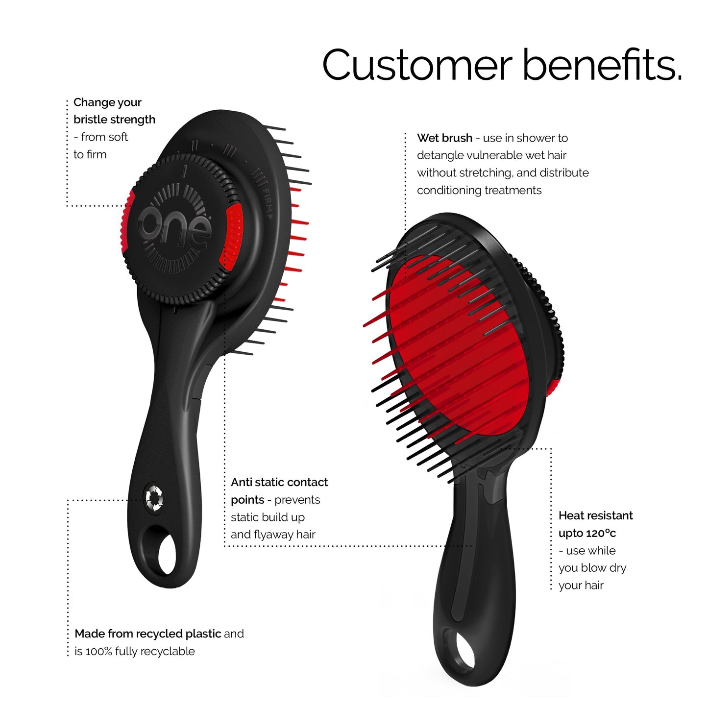 ONE Brush PRO - Adjustable Bristle Hairbrush - Pink