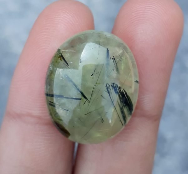 23.2ct Prehnite Cabochon - Rutile Prehnite also called Grape Jade, Green Moonstone - 22x18mm