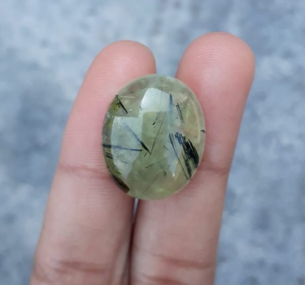 23.2ct Prehnite Cabochon - Rutile Prehnite also called Grape Jade, Green Moonstone - 22x18mm