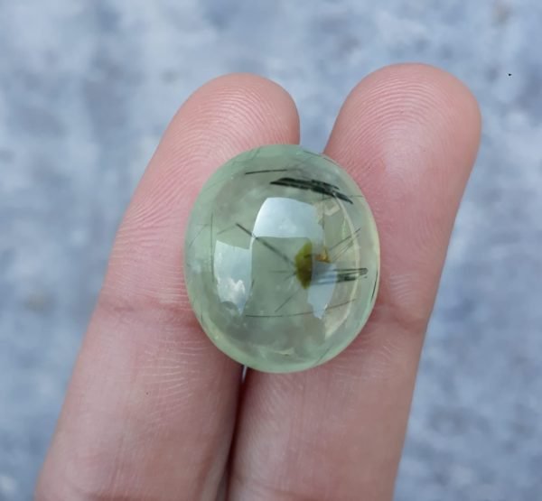 22.5ct Prehnite Cabochon - Rutile Prehnite also called Grape Jade, Green Moonstone - 20x17mm