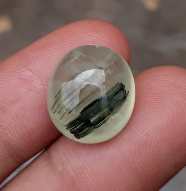 15.3ct Prehnite Cabochon - Rutile Prehnite - also called Grape Jade, Green Moonstone - 16x14mm
