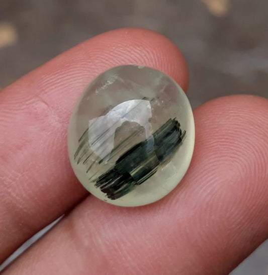 15.3ct Prehnite Cabochon - Rutile Prehnite - also called Grape Jade, Green Moonstone - 16x14mm