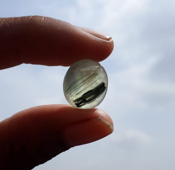 15.3ct Prehnite Cabochon - Rutile Prehnite - also called Grape Jade, Green Moonstone - 16x14mm