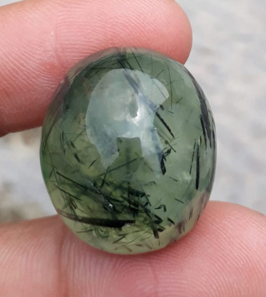 54.7ct Prehnite Cabochon - Rutile Prehnite - also called Grape Jade, Green Moonstone - 25x21mm