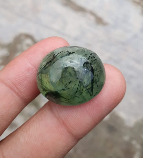 54.7ct Prehnite Cabochon - Rutile Prehnite - also called Grape Jade, Green Moonstone - 25x21mm