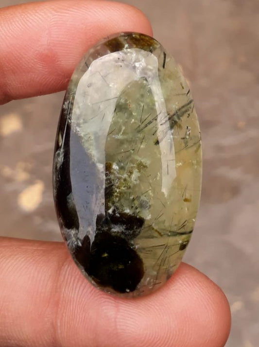 70ct Prehnite Cabochon - Rutile Prehnite - also called Grape Jade, Green Moonstone - 42x24mm
