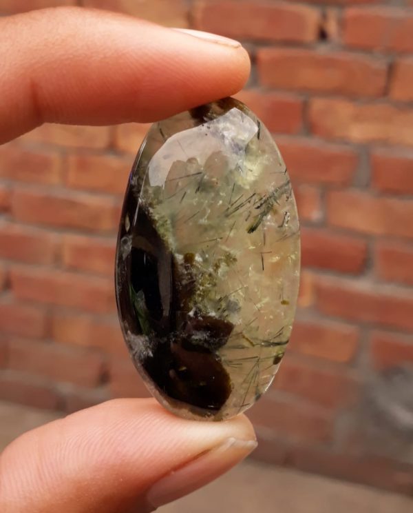 70ct Prehnite Cabochon - Rutile Prehnite - also called Grape Jade, Green Moonstone - 42x24mm