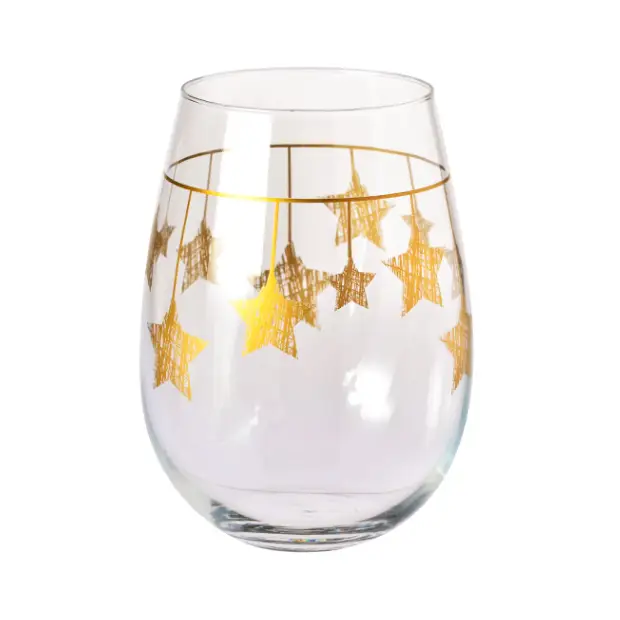 Krosno Star Stemless Wine Glasses - Gold Hanging Stars - 500ml - Set of 6