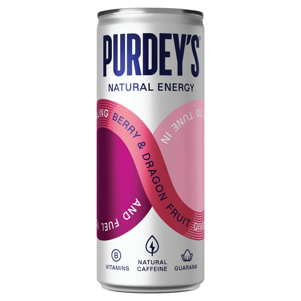 Purdey's Natural Energy Berry & Dragon Fruit Cans 330ml (Case of 12)