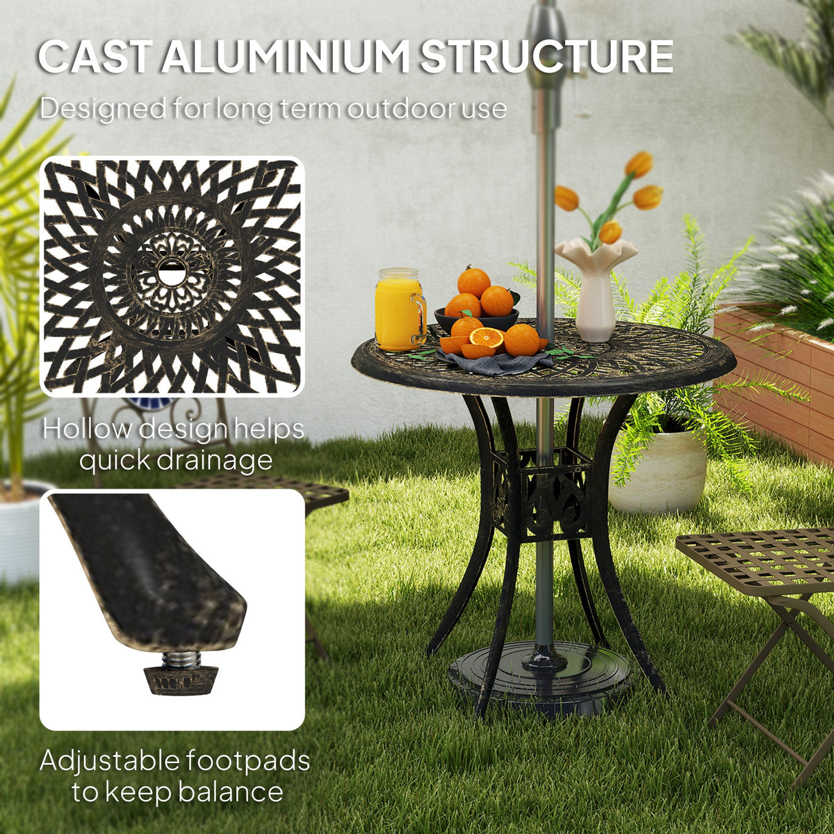 Outsunny 78 cm Round Garden Dining Table with Parasol Hole