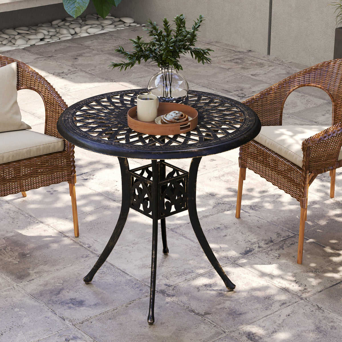 Outsunny 78 cm Round Garden Dining Table with Parasol Hole